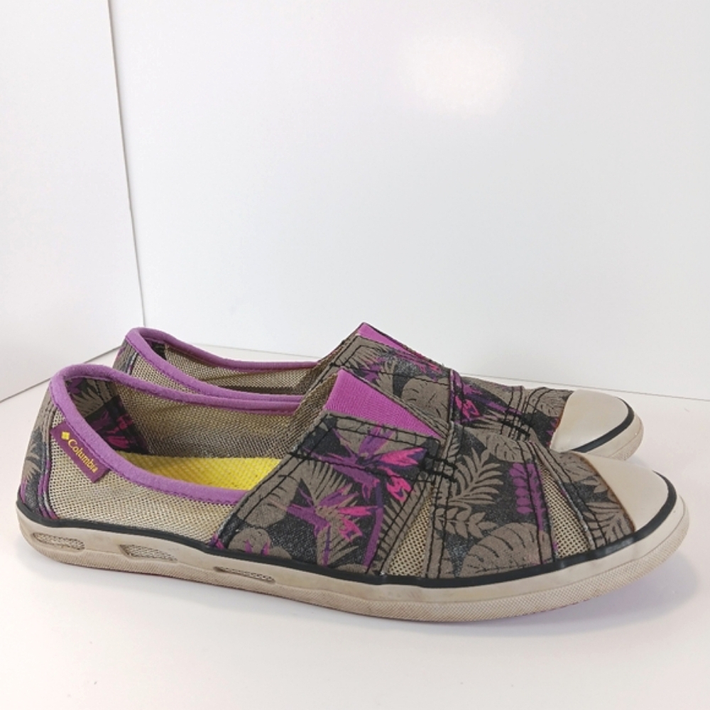 Columbia Women's Slip-On Sneakers Cream Purple Casual Shoes Size 10